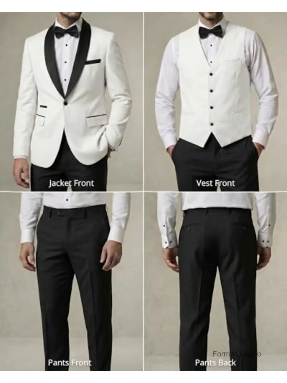3-Piece Slim Fit Tuxedo Set Shawl Lapel Suit Blazer Vest Pants with Bow Tie for